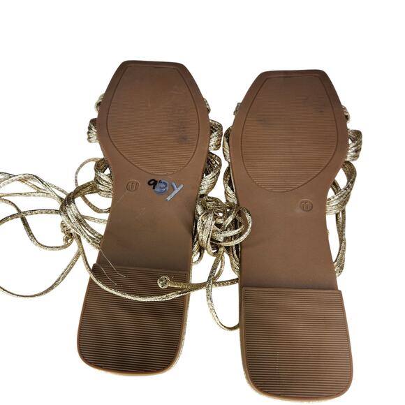 Rouge Metallic Gold Lace Up Sandals Summer Resort Vacation Beach 11 - Picture 6 of 6